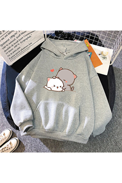 Tarzsokak Siva breskva mačka Kawaii hoodie 2021 slatke majice za dečake crtan...