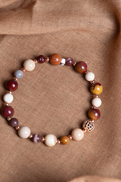 OSMANLI DEĞERLİ TAŞ SERTİFİKALI Jasper-Hematit Doğal Taş Zirkon Aparatlı Bileklik 6-8 mm