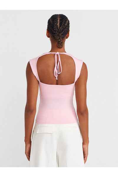 Dilvin 31780 Back Detailed Top-Dust Pink