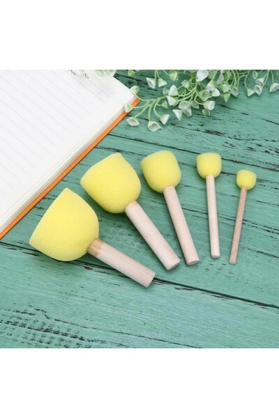 PROCART Set of 5 decoupage brushes, various sizes, wood and sponge, yellow