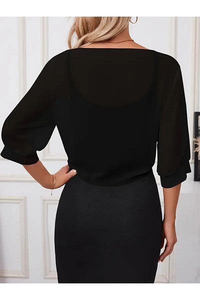 Lacy Love Women's Three Quarter Sleeve Front Tie-Up Short Chiffon Bolero Jacket