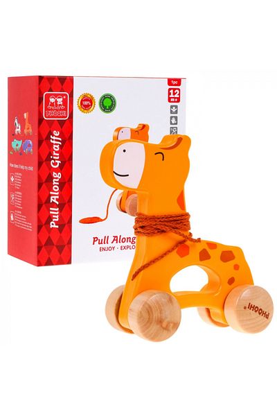 Ramiz Wooden Pull Toy Smiling Giraffe