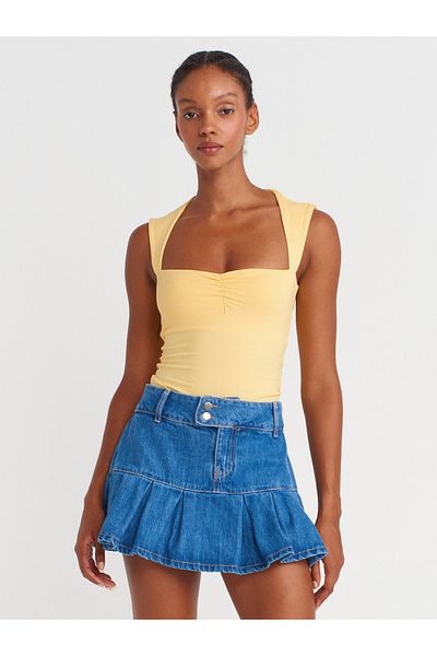Dilvin 31780 Back Detailed Top-Yellow