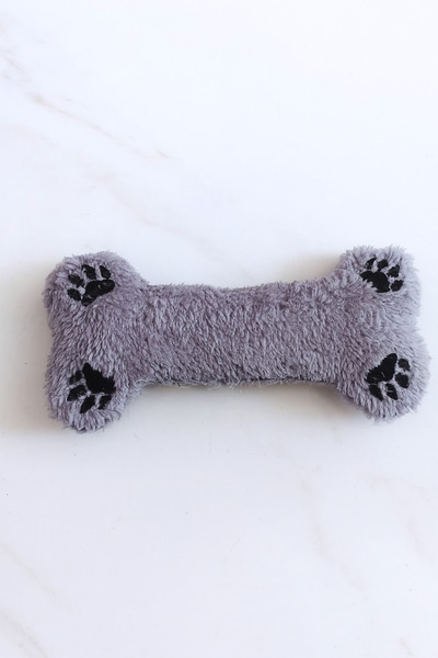 monox Wellsoft (Plush) Bone Shaped Paw Embroidered Dog Toy Standard Gray