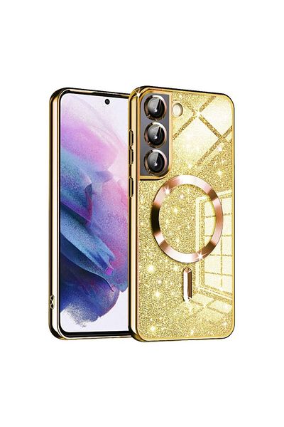 Rao Carcasă compatibilă cu Samsung Galaxy S22 5G, protecție, sclipici de lux MagSafe, V77, auriu strălucitor