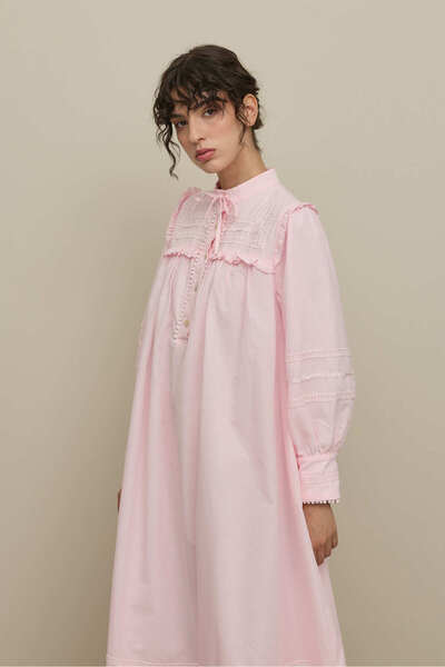 Fahhar Voile Dress with Stripe Detail Pink