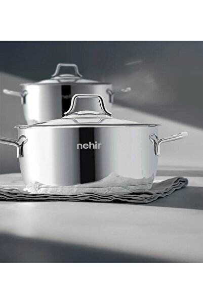 FARALYAHOME Nehir Silver Classic 8 Piece Steel Pot Set Silver Classic Vertical Model with 5 Years Warranty
