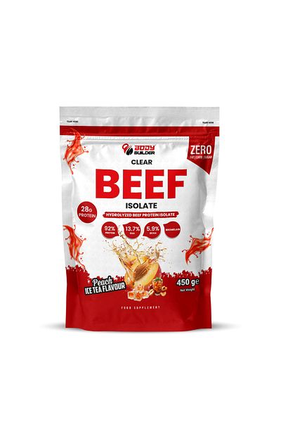 Body Builder ISO Beef Clear Protein, Ice Tea Peach Flavor, 450gm, 28g Hydrolyzed Beef Isolate per Scoop