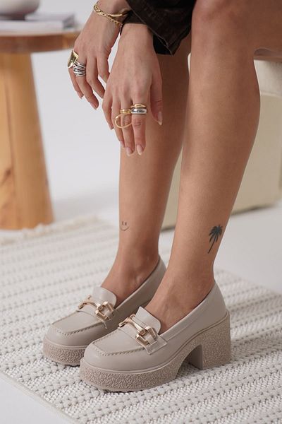 Zerenyus Pantofi casual Diana Premium pentru femei, bej, cu toc pană