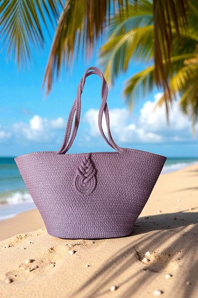 KAAN HOME TEKSTİL Bervace Colorful Self-Cord Strap Natural Looking Vegan Beach Bag or Daily Bag