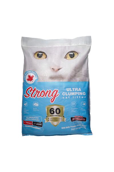 Strong 25L Baby Powder Clumping Cat Litter, Odor Control, Canadian Formula, Dust-Free, Multi-Cat