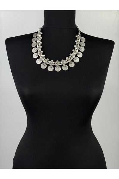 polimooi El Yapımı Antik Gümüş Kaplama Pirinç ve Zamak Tasarım Kolye