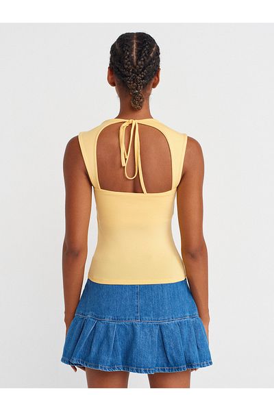 Dilvin 31780 Back Detailed Top-Yellow