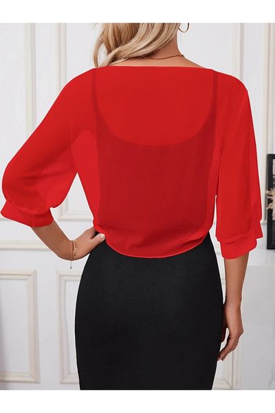 Lacy Love Women's Three Quarter Sleeve Front Tie-Up Short Chiffon Bolero Jacket