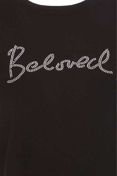 Ysatis Γυναικεία κανονική εφαρμογή με στρογγυλή λαιμόκοψη με πέτρινο σχέδιο κοντομάνικη μαύρη μπλούζα 2525.5000100-ΜΑΥΡΗ