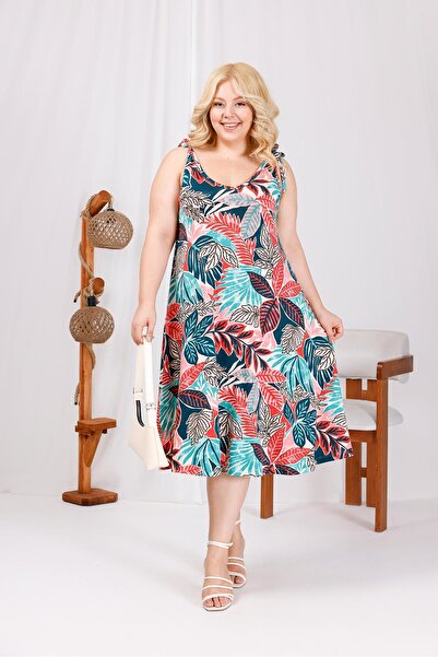 Siyezen Plus Size Cotton Lycra Dress with Rope Lacing Detail