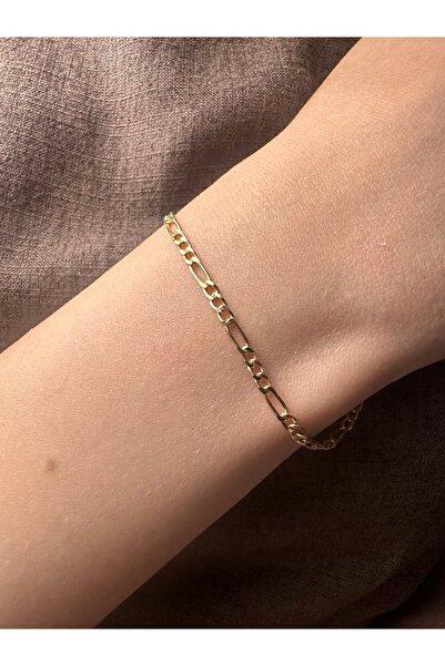 Amoure Gold 14 Ayar Altın Figaro Zincir Bileklik – Gerçek Altın, Şık ve Zamansız Tasarım