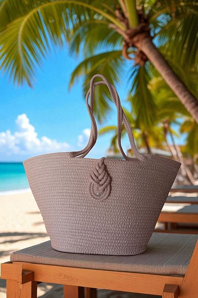 KAAN HOME TEKSTİL Bervace Colorful Self-Cord Strap Natural Looking Vegan Beach Bag or Daily Bag