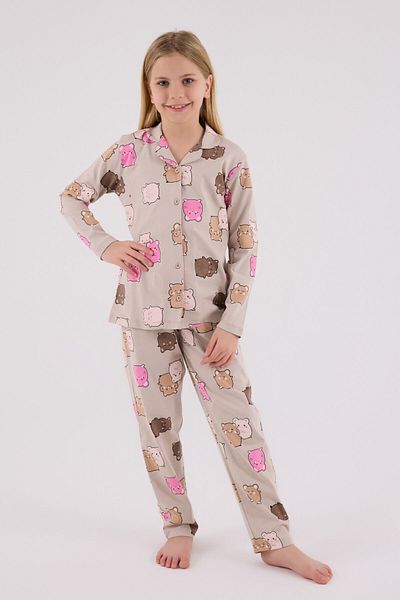Rolypoly Girl's Beige Shirt Pajama Set