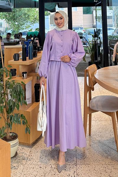 Tesettür Diyarı Women's Knitwear Fabric Buttoned Plain Hijab Suit