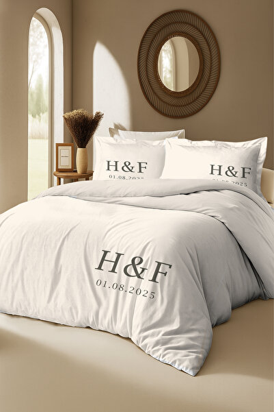 MonoHome KİŞİYE ÖZEL %100 Pamuk Nevresim Takımı –Harf & Tarih Tasarımlı