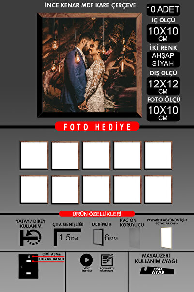 yhfoto 10 komada okvira 10x10 - tanki letvičasti okvir - 2 boje drvo crna - k...