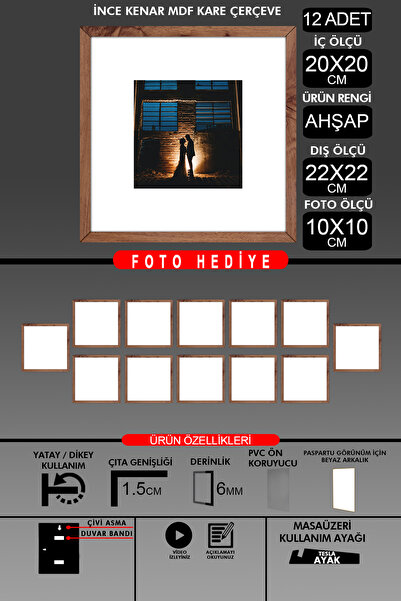 yhfoto 12 komada okvira 20x20 - tanki letvičasti okvir - drveni okvir - kvadr...
