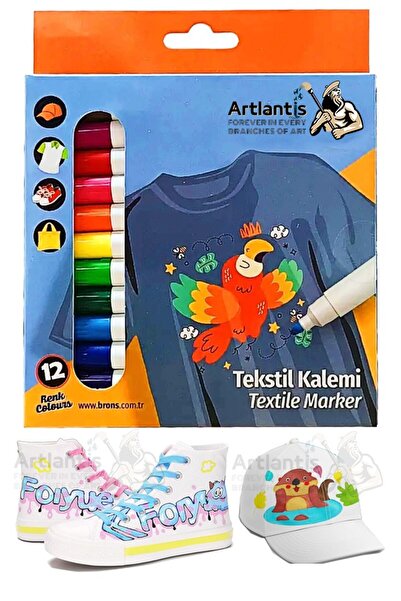 Artlantis Kumaş Kalemi 12 Renk Tekstil Markör Kalemi 1 Paket Kalıcı Tişört Ay...