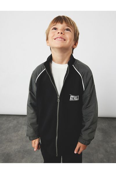 Koton Stand Collar Long Sleeve Hooded Zippered Sweatshirt