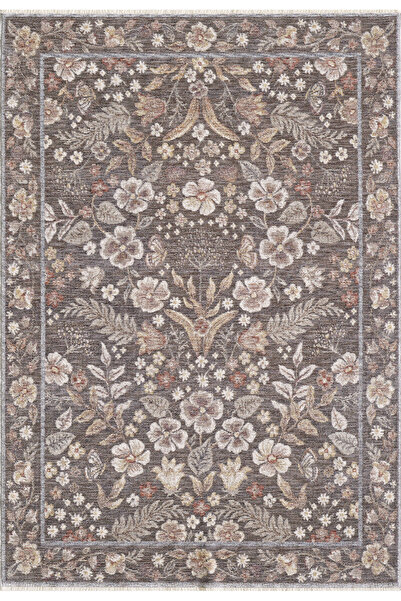 venucci home & living Frezia Floral Bambu Polyester Oturma Odası Salon Mutfak Halısı Eskitme Çiçekli Vintage Halı