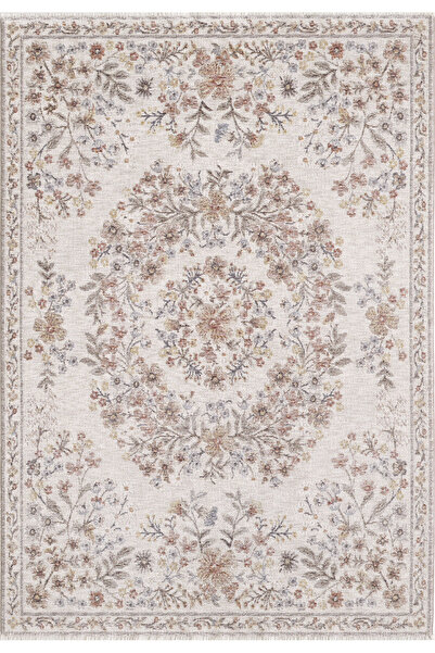 venucci home & living Frezia Floral Bambu Polyester Oturma Odası Salon Mutfak Halısı Eskitme Çiçekli Vintage Halı