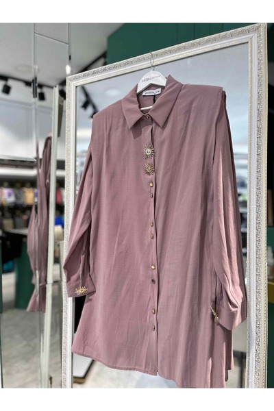 MERAM BUTİK Puane Tunic Brooch Detail 10694 - Powder - 2