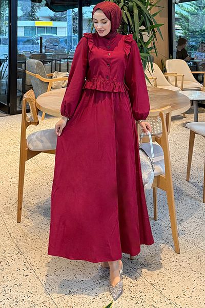 Tesettür Diyarı Women's Tricot Fabric Ruffled Hijab Suit