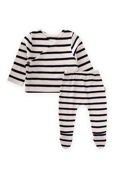 Cigit Striped Double Breasted Suit 0-6 Months Navy Blue Striped