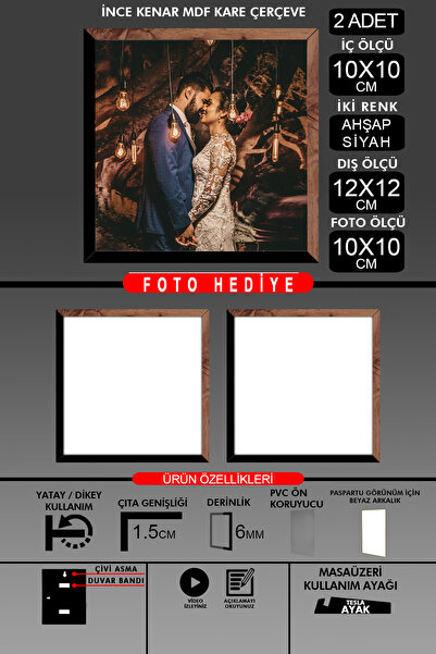 yhfoto 2 komada okvira 10x10 - tanki letvičasti okvir - 2 boje drvo crna - kv...