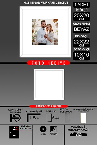 yhfoto 1 komad okvira 20x20 - tanki letvičasti okvir - beli okvir - kvadratni...