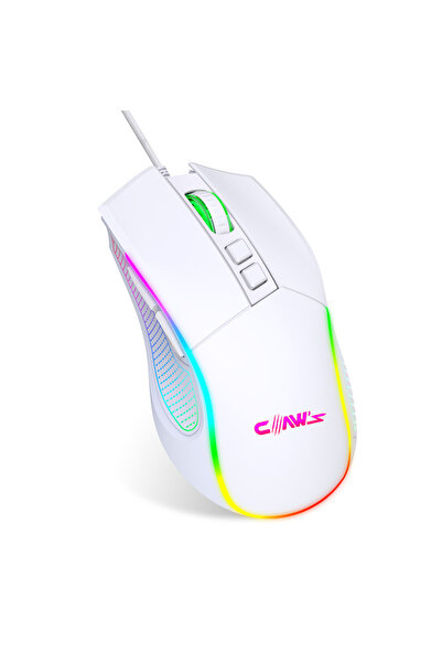 Claw's Crossfire V1 12800 Dpi Full Wide RGB Özel ABS Doku & Kablolu Gaming Mouse - Beyaz