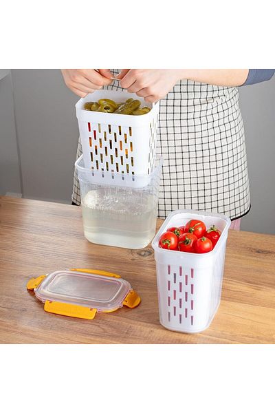 AC BOX 1047 2-Piece Yellow Lock Covered Drainer Pickle Olive Net Multi-Purpose Rectangular Storage