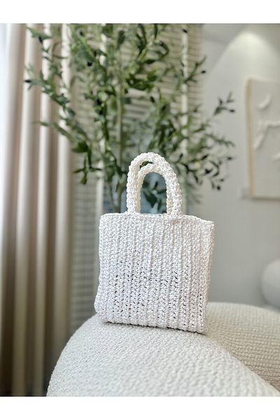 blancaston Straw Hand Knitted Motif Bag
