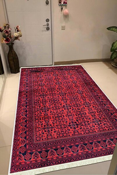 VOPTEKS Vintage Kırmızı Halı Yolluk Makinede Yıkanabilir Kaymaz Taban Halı