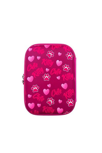 OEM School pencil case, 3D Cute Kitty print, zipper closure, pink