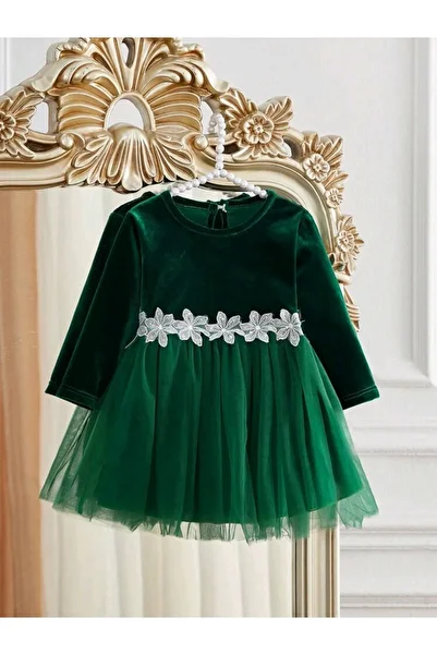 OEM Green velvet dress with tulle at the bottom, 9-12 months, 74-80 cm