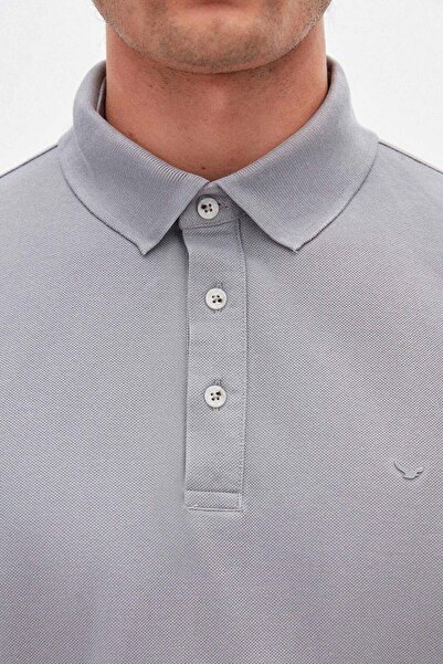 D'S Damat Μπλουζάκι πόλο Ds Damat Regular Fit Grey Pique με υφή 100% βαμβάκι