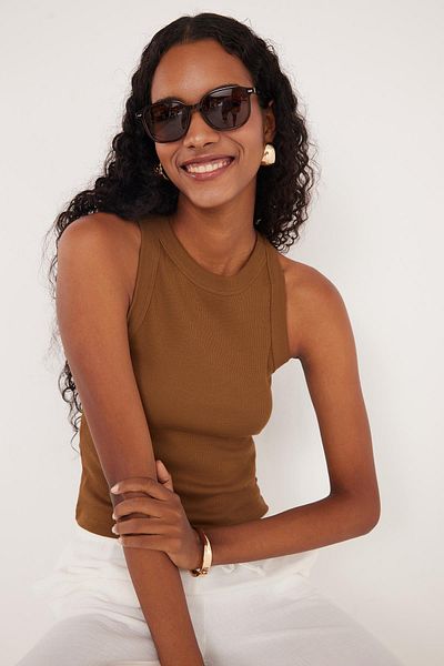 Tudors Γυναικείο Slim Fit Halter Collar Modal Υφασμάτινο Καφέ Σώμα Μονό