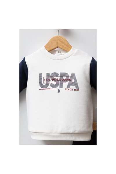 DIDuStore Uspa Baby Boy 2 Piece Set Sweatshirt and Tracksuit Bottom White Navy Blue