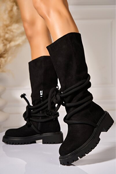 Joana Cizme Dama Imblanite Negre din Piele Ecologica Intoarsa Haily