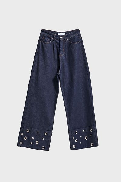 its basic Women's Indigo Color 7W5-50 Super Baggy Fit Special Viscose Fabric Bird Eye Detailed Denim Jean