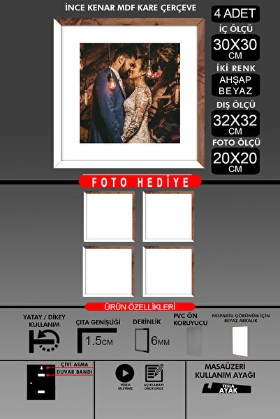 yhfoto 4 komada okvira 30x30 - tanki letvičasti okvir - 2 boje belo drvo - kv...