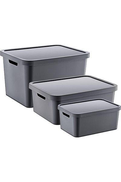 AC BOX Set of 3 Stafi Box with Lid Anthracite (4.5-12-18 Lt) Ac Box 861931