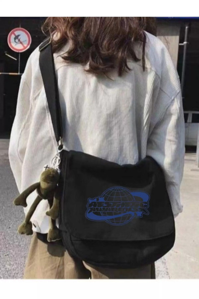 Gofeel Black Aesthetic Printed Unisex Messenger Bag with Strap